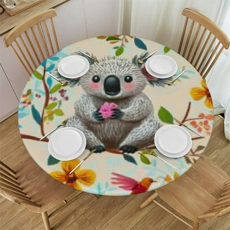 

SHERONV Koala Flowers Bird Round Table Cover Stain Resistant Washable Indoor Outdoor Tablecloth Kitchen Dining Wedding Parties 100% Polyester Outdoor Fitted Table Cover 38 -42