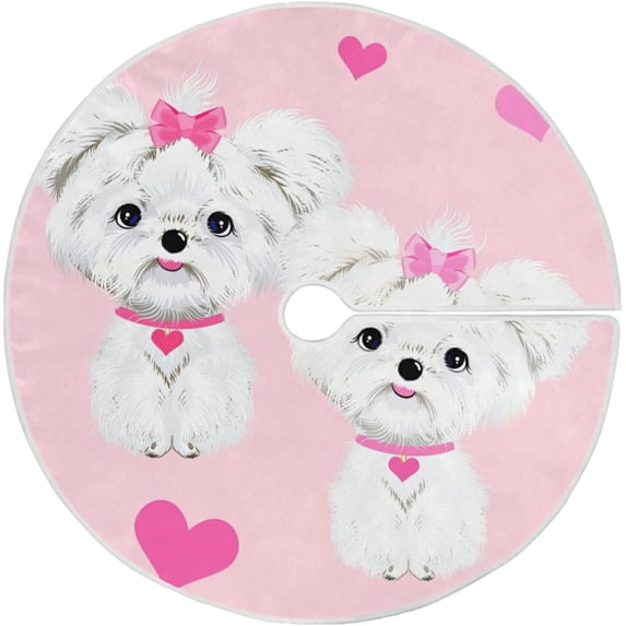 FMSHPON Valentine's Day Valentine's Day Cute Dog Xmas Christmas Tree Skirt Stand Mat for Holiday Party Decoration Indoor Outdoor 48 inches