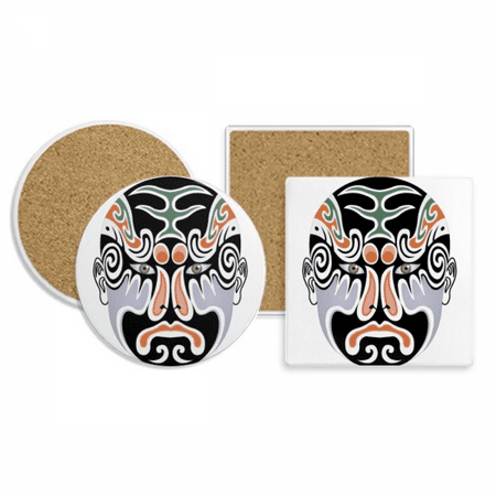

Peking Opera Head Colorful Longhumen Coaster Cup Mug Holder Absorbent Stone Cork Base Set