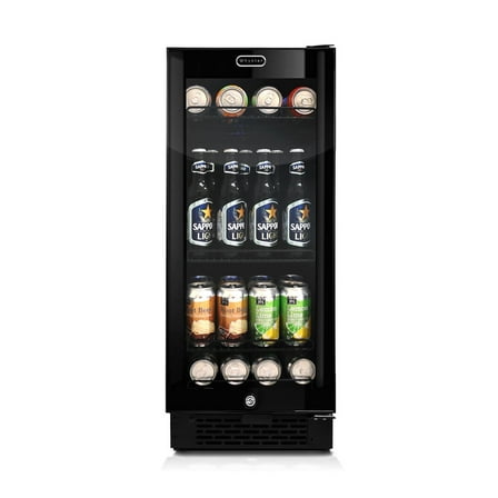 Whynter 100-Can Beverage Refrigerator, 15" Built-in Black Glass Door BBR-801BG