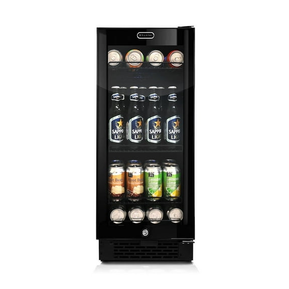 Whynter 100-Can Beverage Refrigerator, 15" Built-in Black Glass Door BBR-801BG