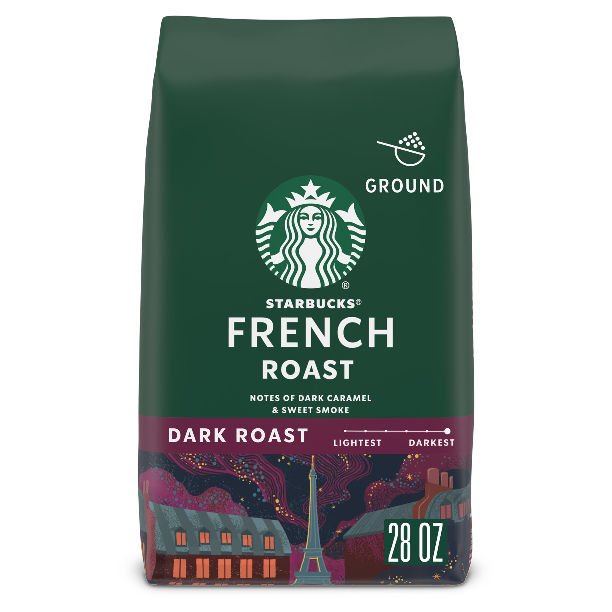 Starbucks French Roast, Flavored Ground Coffee, Dark Roast Hot or Iced Coffee, 28 oz