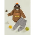 thumbnail image 2 of Suealasg Baby Boy Thanksgiving Clothes Long Sleeve Letter Print Romper Turkey Print Long Pants Hat Sets 3 6 12 18 Months Infant Boy 3Pcs Spring Fall Outfits, 2 of 8