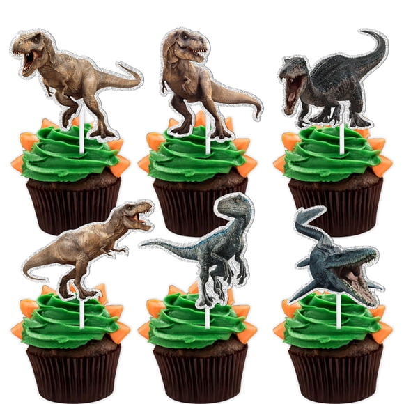 LETLIMIT 18 adornos brillantes de dinosaurio para cupcakes