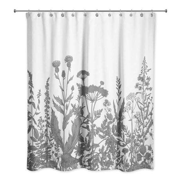 Creative Products Gray Wildflowers 71x74 Shower Curtain