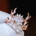thumbnail image 3 of Womens Elk Antler Ring Animal Design with Zircon Inlay Gold Plated Fashion Jewelry Rose Gold Copper Ring for Her, 3 of 5
