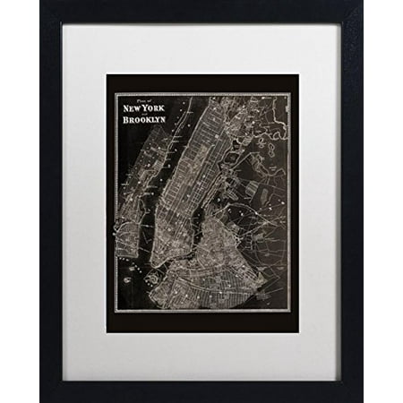 buyartforless IF TEL FAF374 20x16 1.25 Black Plex Framed Blueprint Plan of New York & Brooklyn 1867 by Beer 20X16 Art Print Poster Historic Detailed Drawing In Black &