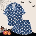 thumbnail image 6 of Halloween Pajamas Women Ghost Pumpkin Print Short Sleeve Button Shirts Shorts Sets Spooky & Cute 2 Piece Pjs Sets (Blue L), 6 of 6