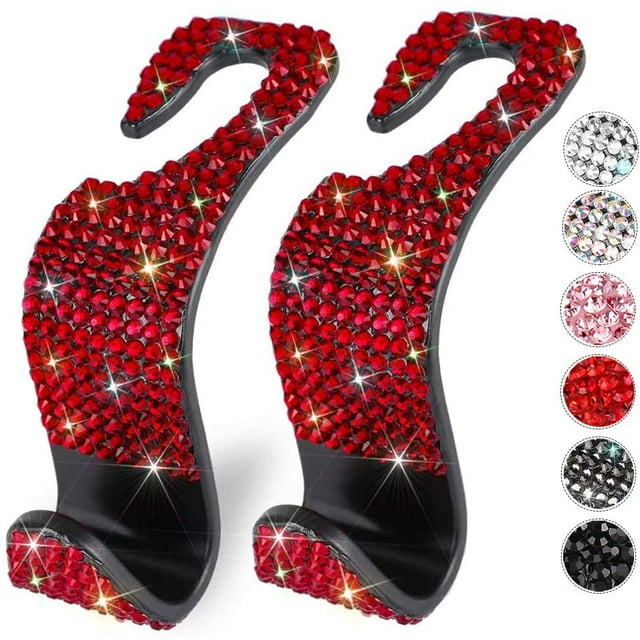 Bling Car Hooks MTGOCHA Auto Hooks Bling Car Seat Hangers Organizer Rhinestone Car Back Seat Headrest Hanger Holder Hooks for Purse Handbag Cloth Grocery - Red