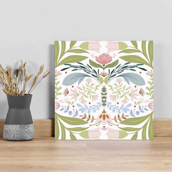 Boho Green Flower Wall Art Painting on Canvas, Botanical Watercolor Leaf Floral Canvas Art Home Prints Wall Art Framed Modern Artwork for Living Room Bedroom Wall Decor 12x12in