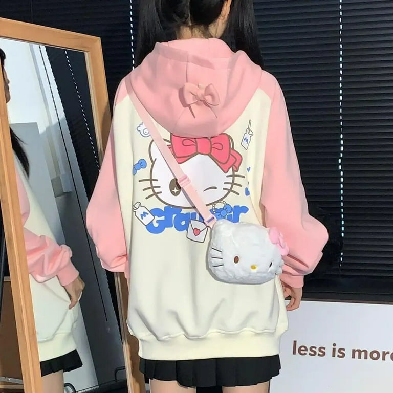 Sweat a capuche Anime pour femme haut thermique epaissi veste Anime Sanurgente Hello Kitty Stuff Girly Cartoon decontracte automne hiver Walmart