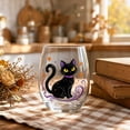 thumbnail image 2 of 2D Printed Halloween Stemless Glass Cup, Spooky Ghost Black Cat Pumpkin Pattern Wine Tumbler, Seasonal Halloween Party Drinkware Decor, 2 of 7