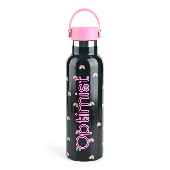 Claire's Rainbow Optimist Water Bottle, Black, Plastic, 20.2 Fluid Ounces, 1 Piece