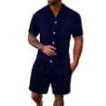 thumbnail image 3 of Laqbezok Men's 2-Piece Pleated Set, Casual Vertical Textured Button Down Shirt and Drawstring Shorts Outfit, Relaxed Fit Summer Beach Resort Wear, 3 of 5