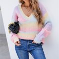 thumbnail image 4 of Vedolay Fall Sweaters for Women Casual Long Sleeve Soft Loose Fit Cable Knit Pullover V Neck Sweater,Pink S, 4 of 5