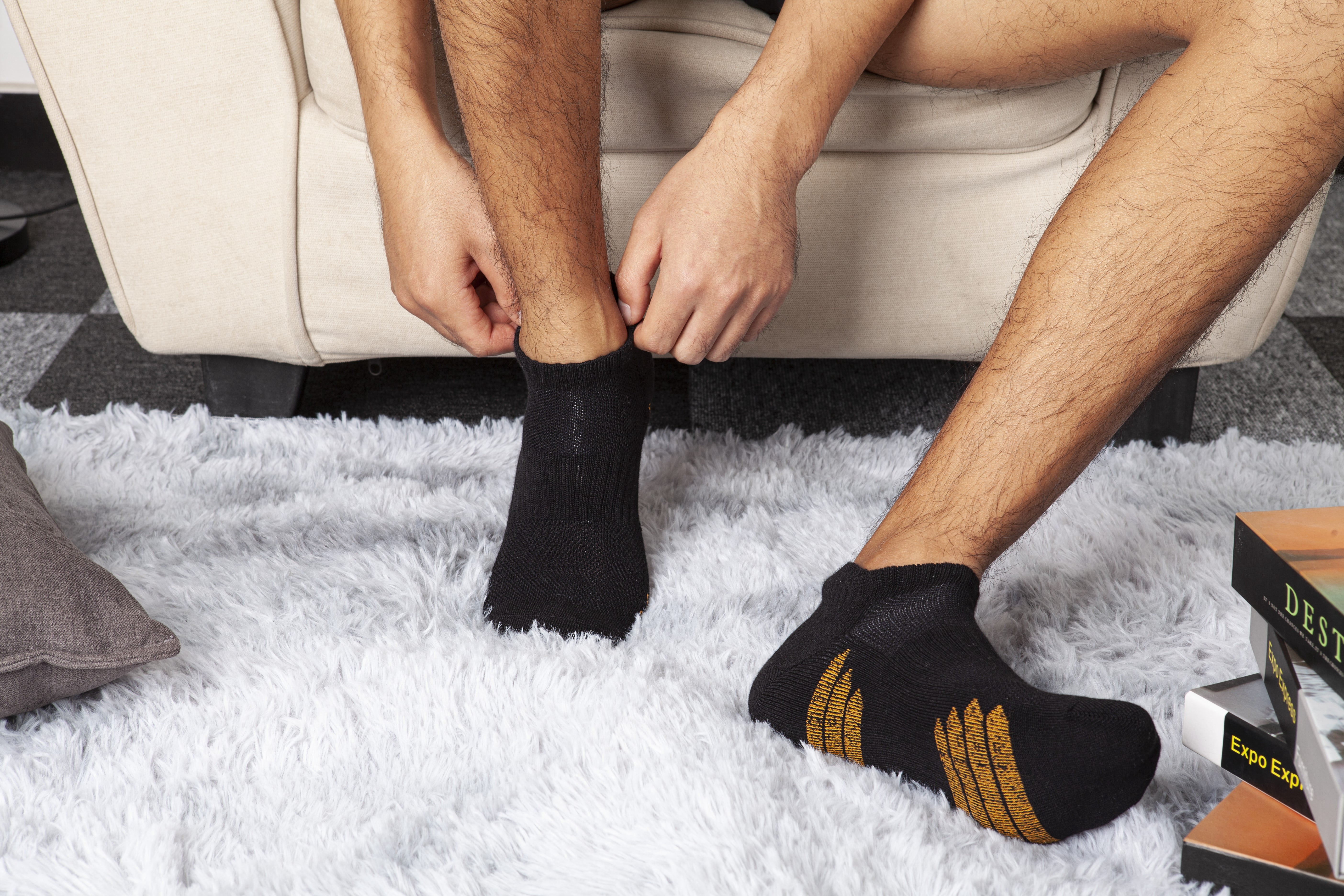 UI U&I Socks Men's Performance Athletic Low Cut Ankle Socks 6 Pairs Cushion Cotton Socks with Tab Black 12-15
