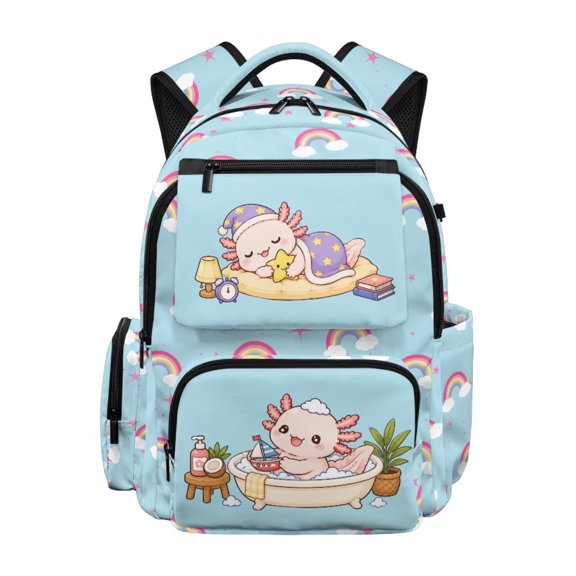 FULALDOLG Axolotl Backpack for Girls 4-5 6-7 8-9 Cute School Bag Large Capacity Kids Bookbag Kawaii School Backpack for Kindergarten Elementary Primary