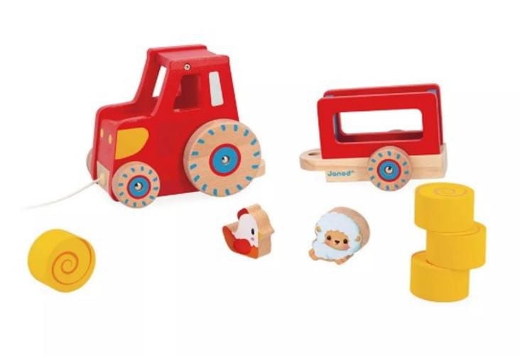 Janod - Ferme: Tracteur à tirer - jouet en bois - 12 mois et plus Jouet à tirer