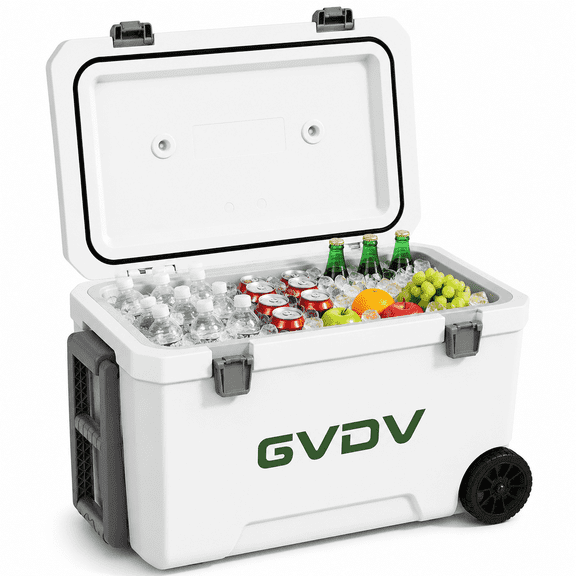 GVDV 45 Qt Wheeled Cooler, Portable Hard Ice Chest with 48-Hour Ice Retention, Leakproof Insulated Cooler for Camping, Fishing, Beach & Picnic
