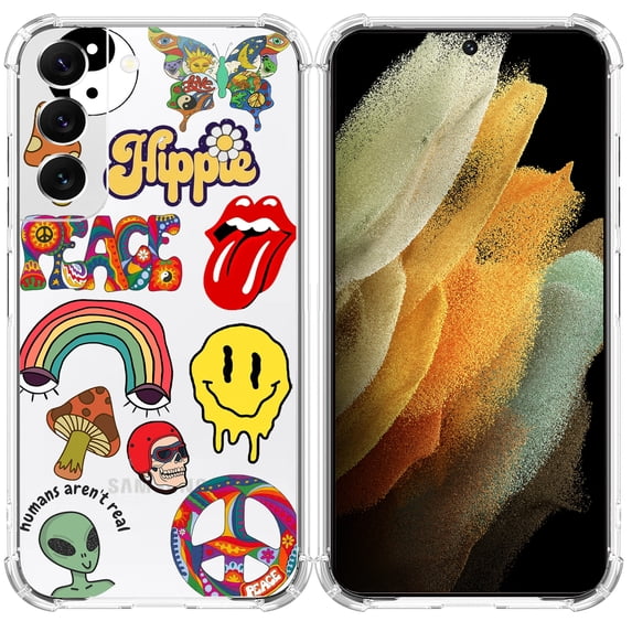 Hippie Elements Collage Clear Case for Samsung Galaxy S23 Plus,Aesthetic Art Design Case for Men Women,Unique Trendy Transparent TPU Bumper Case Cover