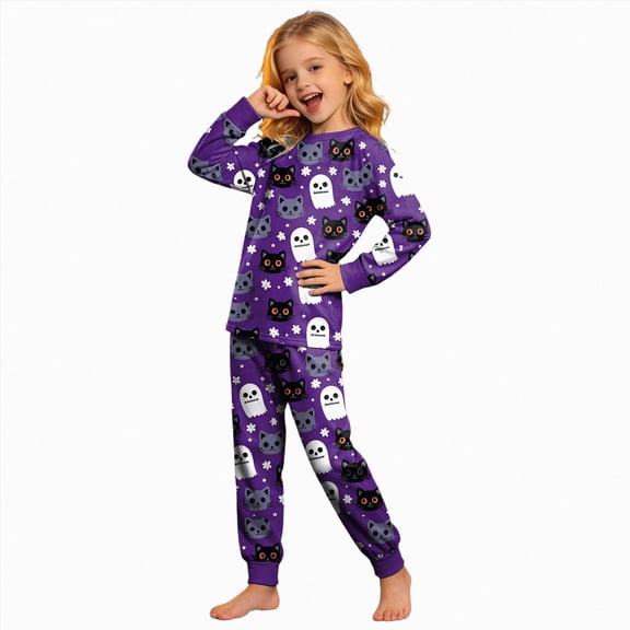 KPOPLK Halloween Pajamas Kid Girls Clothes Long Sleeve 2Pcs Tee/Pants Pjs Set Toddler Holiday Sleepwear Outfits,Size 6-7 Years