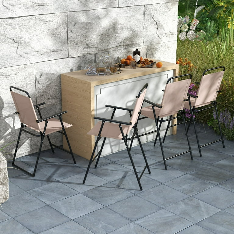 Costway Patio Folding Bar-height Chairs, Beige, Breathable Mesh