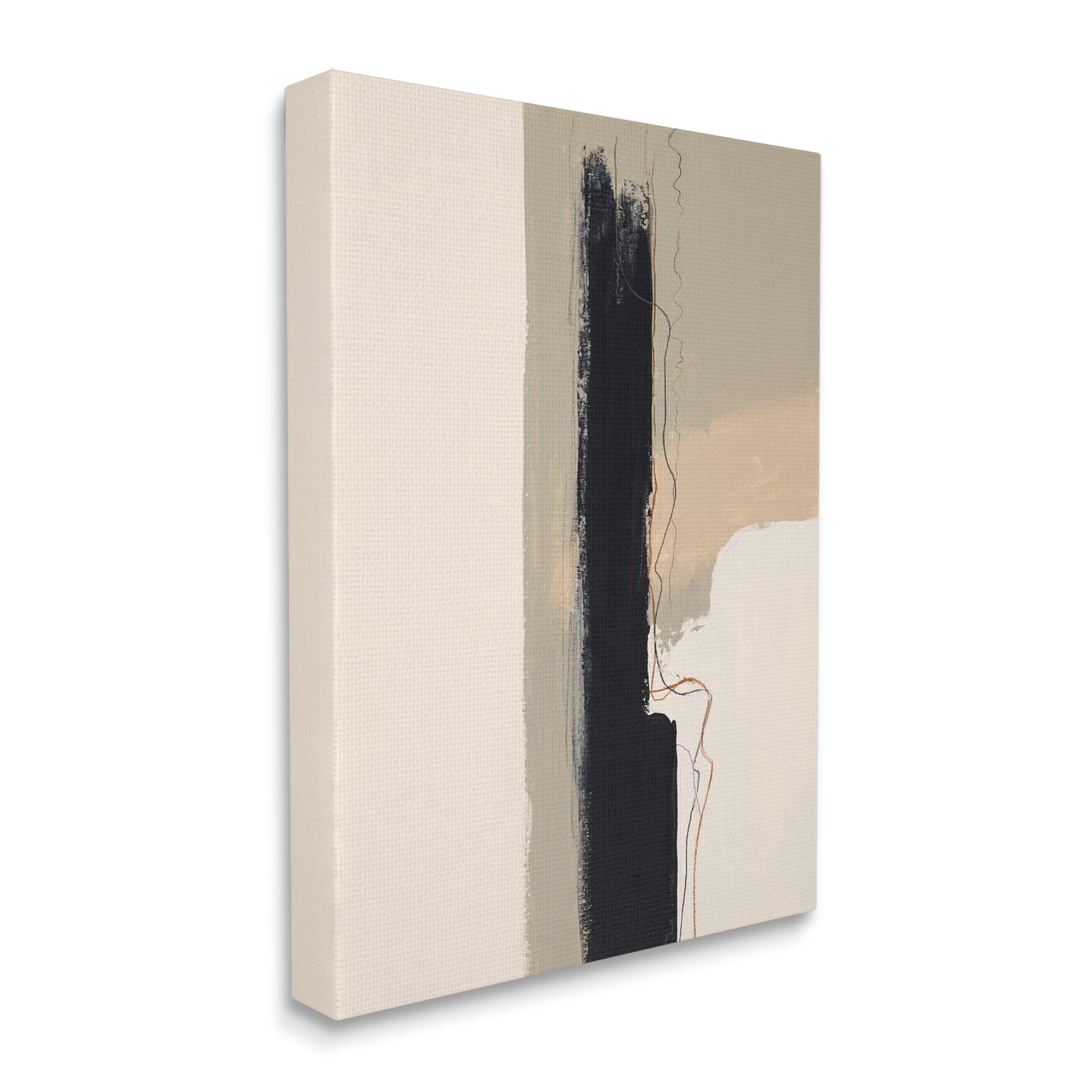 Stupell Industries Modern Black Streak on Beige Abstract Painting Gallery Wrapped Canvas Art Print Wall Art, 30 x 40