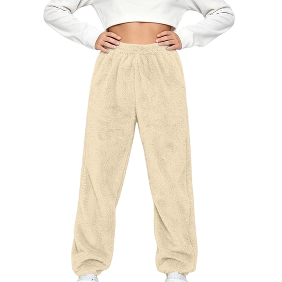 FAIWAD Kids Plush Pants Elastic Waist Solid Color Fleece Joggers Boys Girls Soft Warm Loungewear