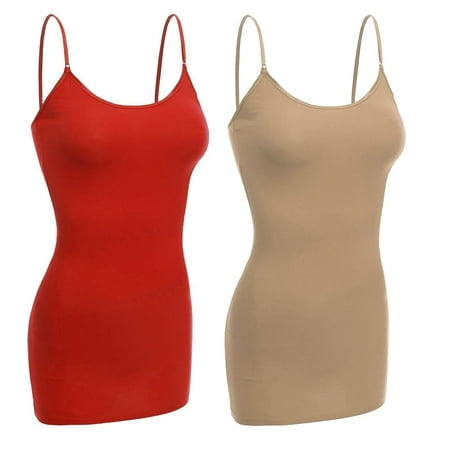 Women & Juniors Basic Layering Built in Bra Spaghetti Strap Long Cami Top