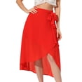 thumbnail image 1 of Falda Elegante De Cintura Alta Para Mujer Con Dobladillo Asimétrico Faldas Largas Cruzadas De Imitación Rojo L, 1 of 6