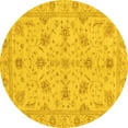 thumbnail image 1 of Ahgly Company Machine Washable Indoor Round Oriental Yellow Traditional Area Rugs, 5' Round, 1 of 4