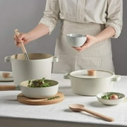 Neoflam Fika 4.9qt Deep Stock Pot with Glass Lid and Wood Knob, Made in Korea (22cm)