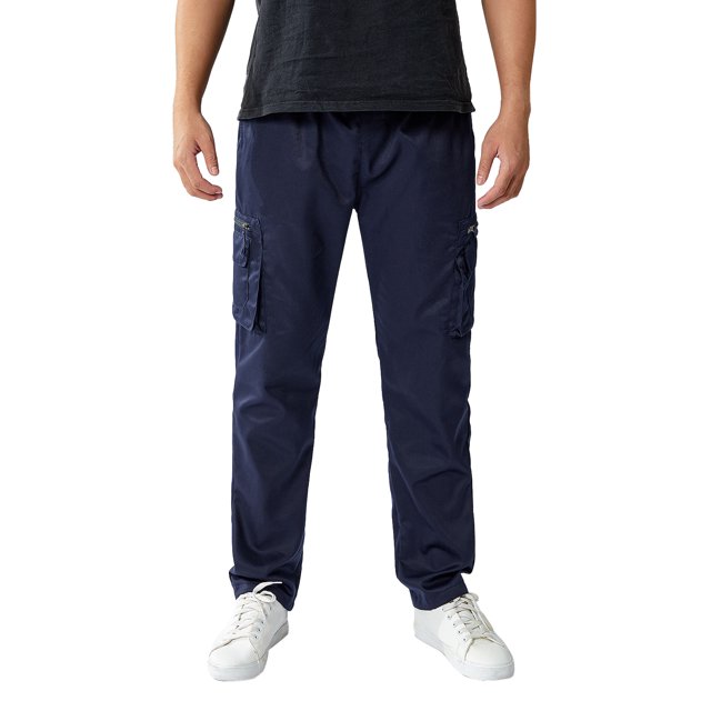 Mens Plain Cargo Combat Work Trousers Elasticated Waist Casual Military