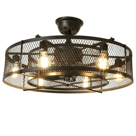 

Depuley 26 Industrial Ceiling Fans with light Flush Mount Ceiling Fan Light with 6 Blades Remote Control 3 Wind Speeds Matte Black