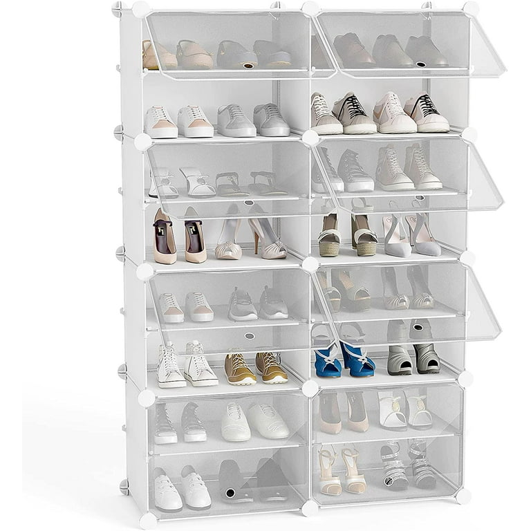 UNZIPE Shoe Rack Organizer, 4 Cube 8 Tier Covered Storage Cabinet 16 Pairs  Freestanding DIY Shelves Plastic Shoes for Closet Entryway Hallway Bedroom