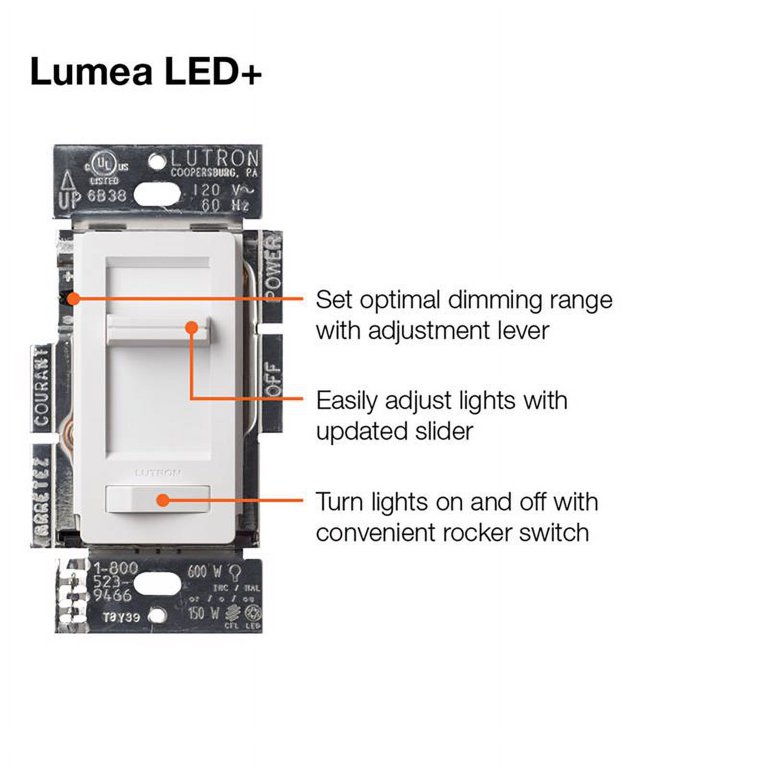 Lutron Lumea Single-pole LED Slide Light Dimmer Switch, White in