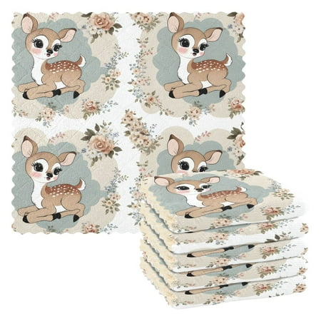 6 Packs Cute Sika Deer and Flowers Kitchen Dish Towels Soft Absorbent Dish Cloths 11"x11"