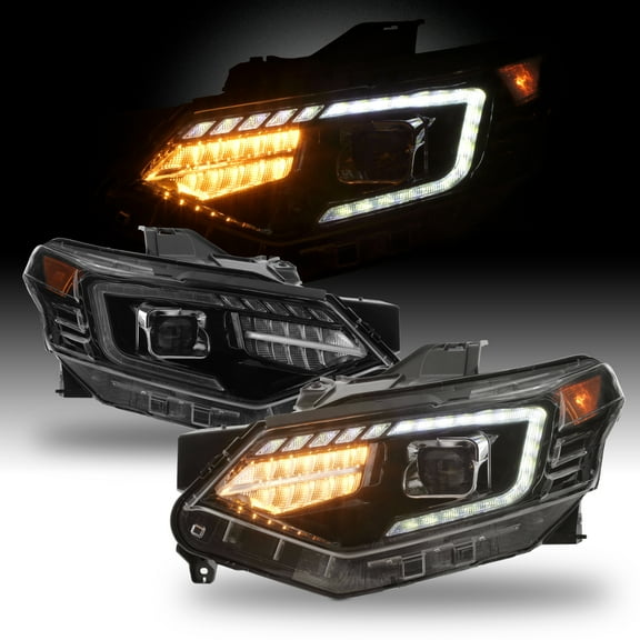 AKKON - Fits 2018-2021 Chevy Traverse [HID/Xenon Type] Projector Glossy Black Headlights Pair w/LED DRL   Sequential Signal