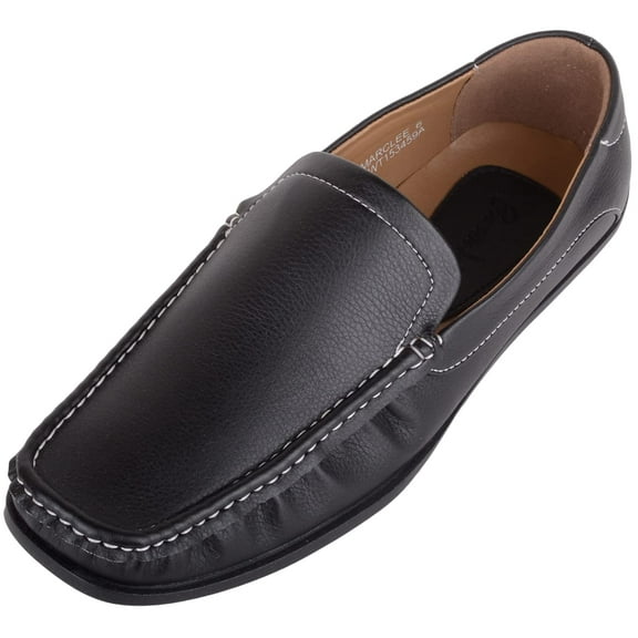 ABSOLUTE FOOTWEAR Mens Boys Slip On Formal Casual Faux Leather Loafer Moccasin Shoes with Stitch Detail - Black - US 11