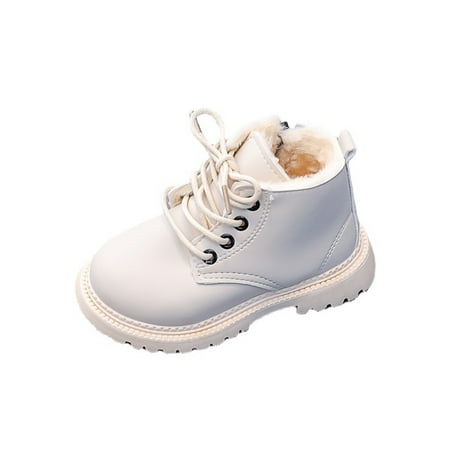 

Gomelly Unisex Kids Booties Side Zipper Combat Boot Lace Up Ankle Boots Waterproof Winter Shoes School Hiking White 5C