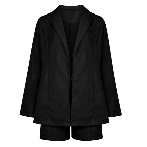 UPPADA 2024 Womens Casual 2 Piece Open Front Outfits Solid Long Sleeve Blazer Suit Two Piece Short Business Outfits Blazer Jacket and High Waist Shorts Sets Work Sets