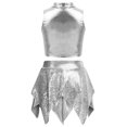 thumbnail image 2 of Aiihoo Kids Girls Hip Hop Jazz Dance Outfits Sleeveless Metallic Crop Tops with Shiny Sequins Skirt Cheerleading Performance Outfits Silver 6, 2 of 4