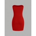 thumbnail image 2 of Women's Black Strapless Mini Dress - Bodycon Fit with Front Slit, 2 of 10