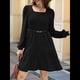 thumbnail image 5 of Vestido Estilo Babydoll Informal de Otoño con Cuello Cuadrado y Larga para Mujer Negro XL, 5 of 8