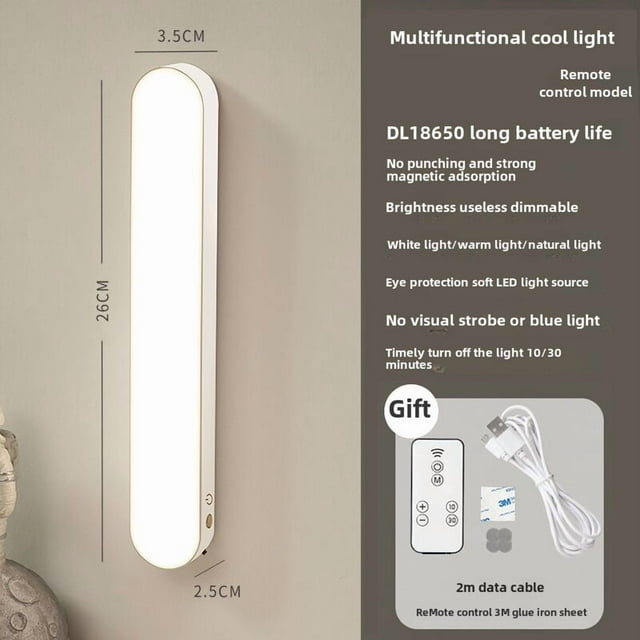 Lampe de Miroir LED Rechargeable avec Télécommande - 3 Modes de Couleur, Dimmable, Installation Sans Perçage - Batterie 18650, Chargement USB, Design Compact 26cm pour Salle de Bain, Cuisine, Chambre, Coiffeuse