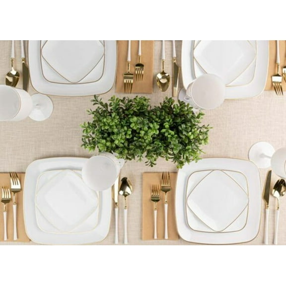Organic White w/ Gold Rim Square Plastic Salad / Appetizer 8.5" Party Wedding Plates (120 count)