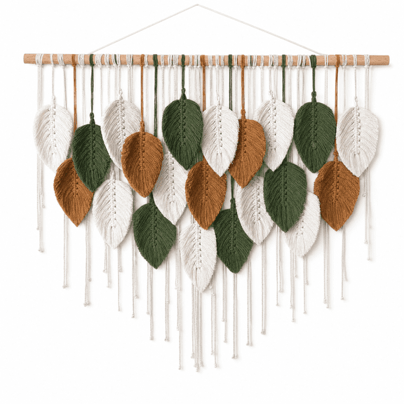 Asoricing Macrame Wall Hanging, 21-Leaf Boho Tapestry, Bedroom Living Room Entryway, Wooden Rod