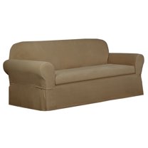 Maytex Embossed Diamond Patterned 2-Piece Loveseat Stretch Slipcover, Sand