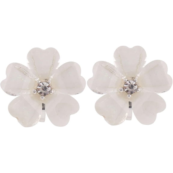 Silver Plated or Gold Plated Opal Flower Shape Clip on Earrings Non Piercing for Women
