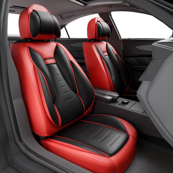 ASLONG 5 Pcs Ailes d'Ange Housses de Siège avant et Arrière Accessoires Intérieurs Auto avec Cuir Nappa Imperméable pour Voitures SUV Pick-up Camion Universel Confortable et Respirant (Ensemble Complet, Rouge Martha)